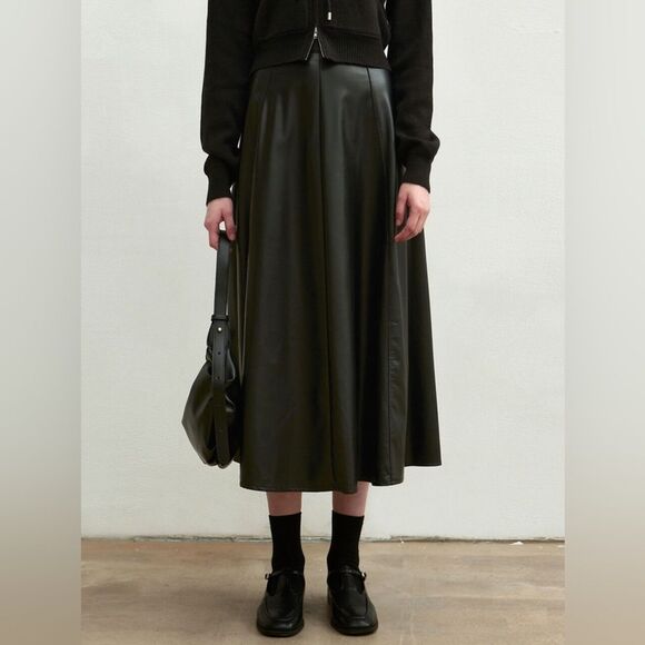 NICK&NICOLE Closet Minimal Eco Leather Midi A-line Black Skirt S NWOT - Picture 1 of 15